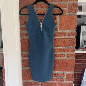 Guess by Marciano Blue Zip-Front Mini Dress